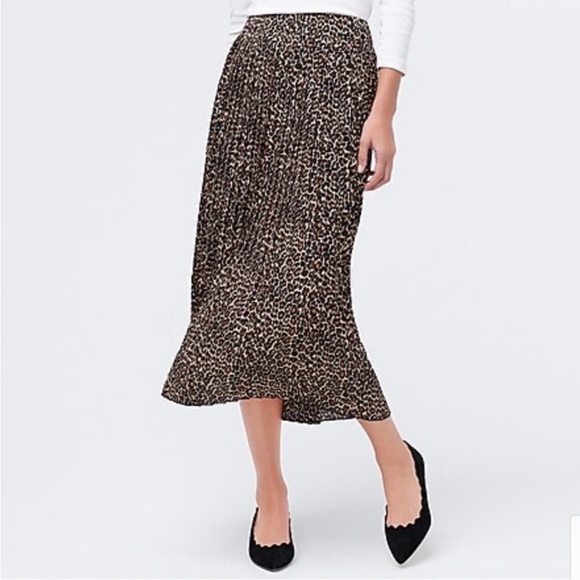 J. Crew Dresses & Skirts - J. Crew Pleated Leopard Midi Skirt